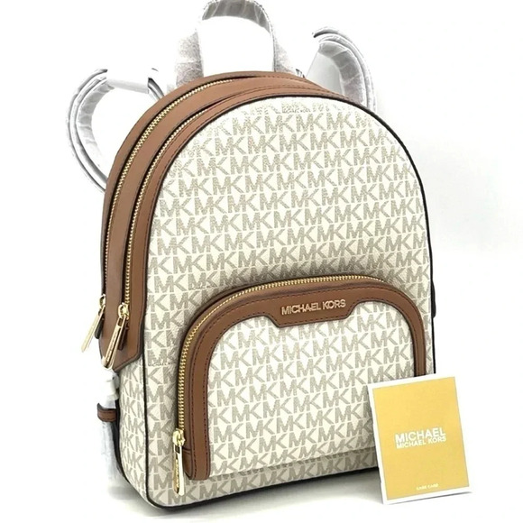 Michael Kors Jaycee Medium Zip Packet Backpack Vanilla/Brown - Picture 1 of 11